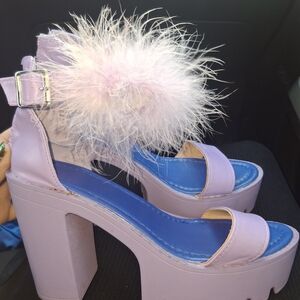 Elegant Lavender Heels with Feather Accent